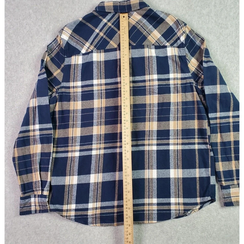 True Religion Shirt Mens Large Blue Plaid Flannel Button Up Long Sleeve Casual